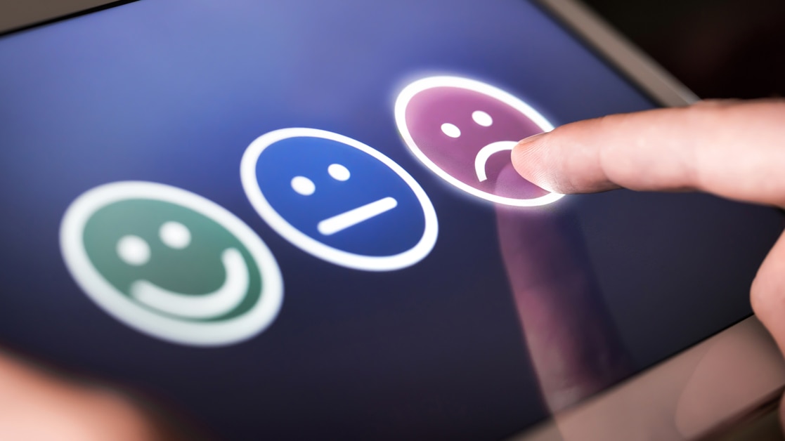 smiling face, average face and unhappy face