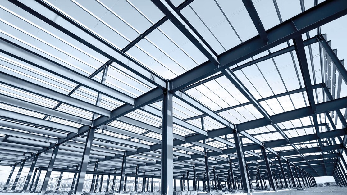 Steel frame structure under construction